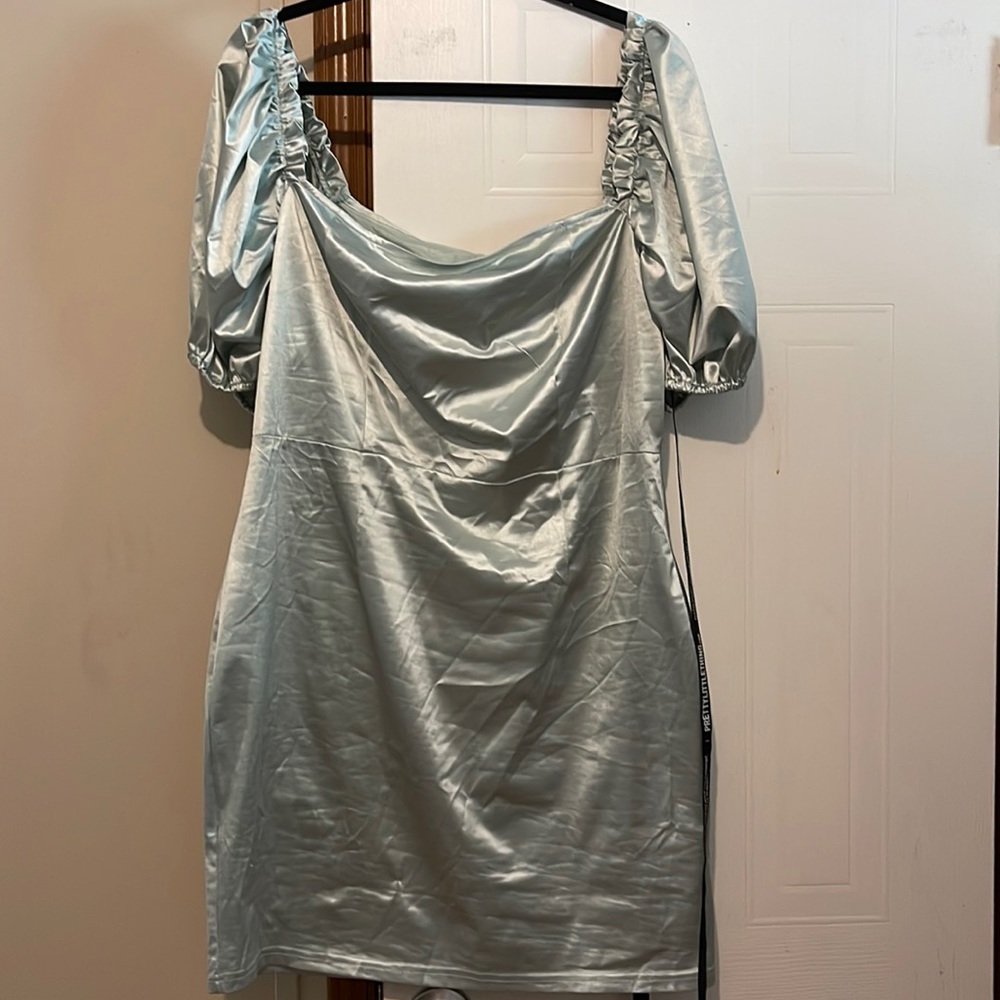 Mint blue silk mini dress